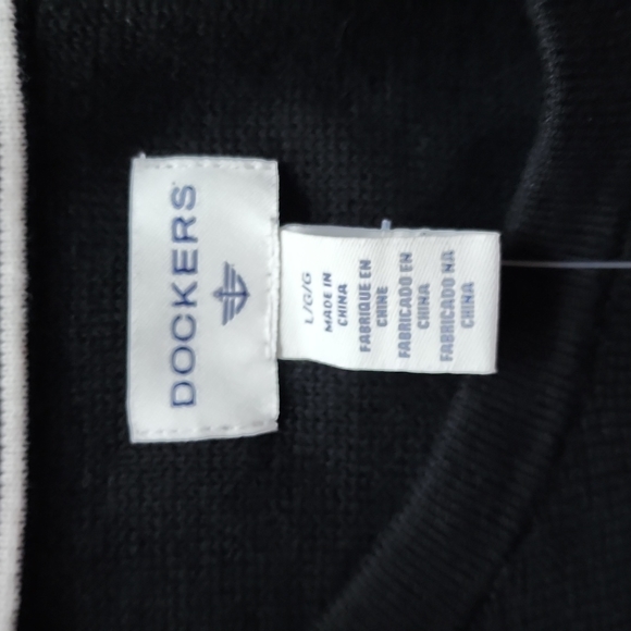 Mens dockers black grey qhite striped sweater L - Picture 2 of 4